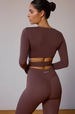 Oh Polly Tops | Tops^Long-Sleeve Wrap Crop Top in Taupe Brown TaupeBrown