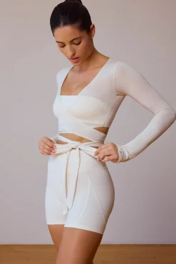 Oh Polly Tops | Tops^Long-Sleeve Wrap Crop Top in Soft White SoftWhite