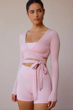 Oh Polly Tops | Tops^Long-Sleeve Wrap Crop Top in Soft Pink SoftPink