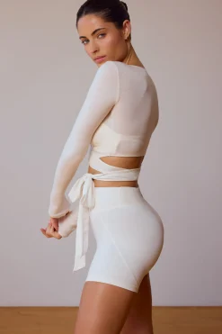 Oh Polly Tops | Tops^Long-Sleeve Wrap Crop Top in Soft White SoftWhite