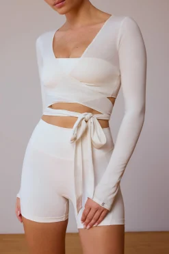 Oh Polly Tops | Tops^Long-Sleeve Wrap Crop Top in Soft White SoftWhite