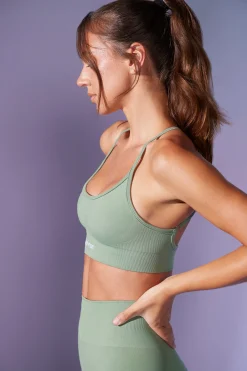 Oh Polly Sports Bras^Low Back Define Luxe Sports Bra in Sage
