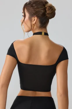 Oh Polly Tops | Fall Outfits^Mesh Cap Sleeve Cut Out Crop Top in Black