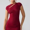 Oh Polly Fall Outfits^Mesh Cap Sleeve Cut Out Mini Dress in Ruby
