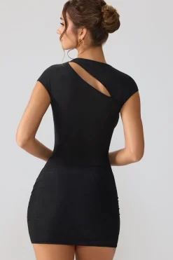 Oh Polly Fall Outfits^Mesh Cap Sleeve Cut Out Mini Dress in Black