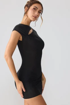 Oh Polly Fall Outfits^Mesh Cap Sleeve Cut Out Mini Dress in Black