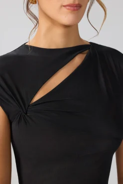 Oh Polly Fall Outfits^Mesh Cap Sleeve Cut Out Mini Dress in Black