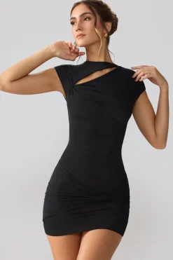 Oh Polly Fall Outfits^Mesh Cap Sleeve Cut Out Mini Dress in Black