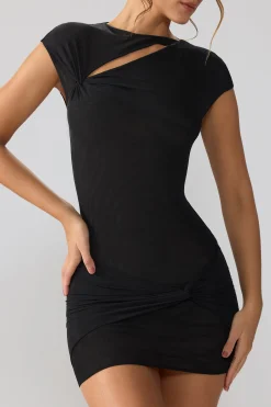 Oh Polly Fall Outfits^Mesh Cap Sleeve Cut Out Mini Dress in Black