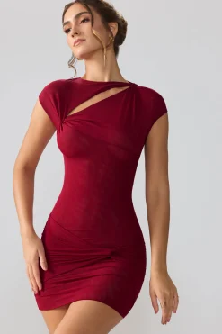 Oh Polly Fall Outfits^Mesh Cap Sleeve Cut Out Mini Dress in Ruby