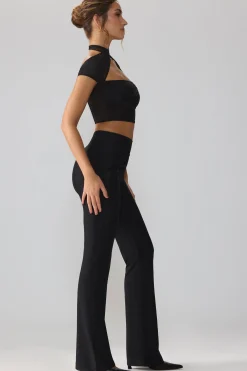 Oh Polly Bottoms | Fall Outfits^Mesh Mid Rise Twist Overlay Flare Trousers in Black