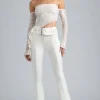 Oh Polly Women'S Clothing Sale - $65 And Under^Metallic Belted Mid-Rise Flared Trousers in Ivory