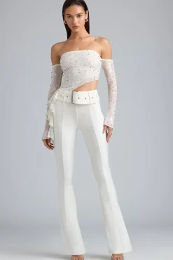 Oh Polly Women'S Clothing Sale - $65 And Under^Metallic Belted Mid-Rise Flared Trousers in Ivory