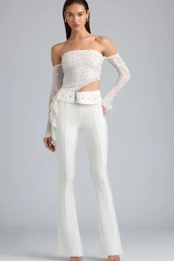 Oh Polly Women'S Clothing Sale - $65 And Under^Metallic Belted Mid-Rise Flared Trousers in Ivory