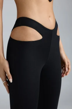 Oh Polly Women'S Clothing Sale - $65 And Under | Women'S Clothing Sale - $40 And Under^Metallic Cut-Out Low-Rise Flared Trousers in Black