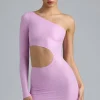 Oh Polly Women'S Clothing Sale - $65 And Under | Women'S Clothing Sale - $40 And Under^Metallic Cut-Out One-Shoulder Mini Dress in Violet Pink VioletPink