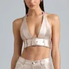 Oh Polly Women'S Clothing Sale - $65 And Under | Women'S Clothing Sale - $40 And Under^Metallic Denim Belted Crop Top in Champagne
