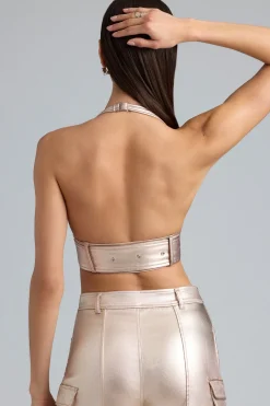 Oh Polly Women'S Clothing Sale - $65 And Under | Women'S Clothing Sale - $40 And Under^Metallic Denim Belted Crop Top in Champagne