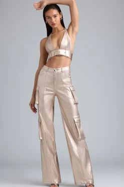 Oh Polly Women'S Clothing Sale - $65 And Under | Women'S Clothing Sale - $40 And Under^Metallic Denim Belted Crop Top in Champagne