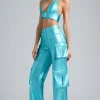 Oh Polly Women'S Clothing Sale - $65 And Under^Metallic Denim Cargo Trousers in Aqua