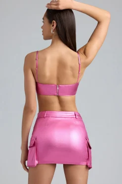 Oh Polly Women'S Clothing Sale - $65 And Under^Metallic Denim Mid-Rise Cargo Skirt in Deep Pink DeepPink