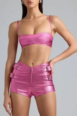 Oh Polly Women'S Clothing Sale - $65 And Under^Metallic High-Waist Denim Shorts in Deep Pink DeepPink