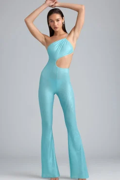 Oh Polly Women'S Clothing Sale - $65 And Under | Women'S Clothing Sale - $40 And Under^Metallic Ruched Cut-Out Flared Jumpsuit in Ice Blue IceBlue
