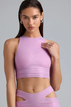 Oh Polly Women'S Clothing Sale - $40 And Under | Women'S Clothing Sale - $65 And Under^Metallic Ruched High-Neck Top in Violet Pink VioletPink