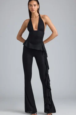 Oh Polly Women'S Clothing Sale - $65 And Under | Women'S Clothing Sale - $40 And Under^Metallic Ruffle Low-Rise Flared Trousers in Black