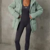 Oh Polly Coats^Mid Length Hooded Puffer Coat in Iceberg Green IcebergGreen