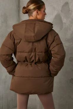 Oh Polly Coats^Mid Length Hooded Puffer Coat in Cocoa Brown CocoaBrown