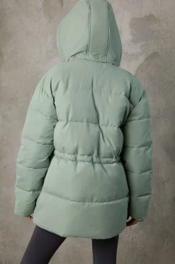 Oh Polly Coats^Mid Length Hooded Puffer Coat in Iceberg Green IcebergGreen