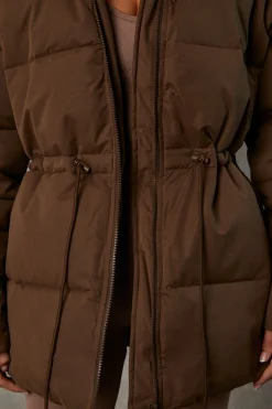 Oh Polly Coats^Mid Length Hooded Puffer Coat in Cocoa Brown CocoaBrown