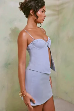 Oh Polly Women'S Clothing Sale - $65 And Under | Women'S Clothing Sale - $40 And Under^Mid Rise Linen Mini Skirt in Sky Grey SkyGrey