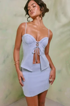 Oh Polly Women'S Clothing Sale - $65 And Under | Women'S Clothing Sale - $40 And Under^Mid Rise Linen Mini Skirt in Sky Grey SkyGrey