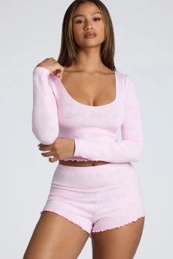 Oh Polly Lounge & Intimates | Bottoms^Mid Rise Pointelle Mini Shorts in Baby Pink BabyPink