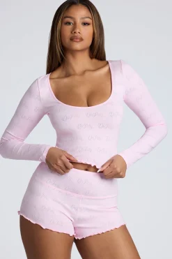 Oh Polly Lounge & Intimates | Bottoms^Mid Rise Pointelle Mini Shorts in Baby Pink BabyPink