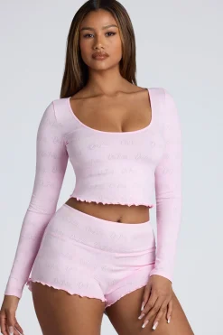 Oh Polly Lounge & Intimates | Bottoms^Mid Rise Pointelle Mini Shorts in Baby Pink BabyPink