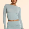 Oh Polly Skirts & Skorts | Co-Ords^Mid Rise Ruched Modal Cashmere Blend Mini Skirt in Stone Blue StoneBlue