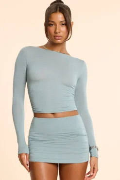 Oh Polly Skirts & Skorts | Co-Ords^Mid Rise Ruched Modal Cashmere Blend Mini Skirt in Stone Blue StoneBlue