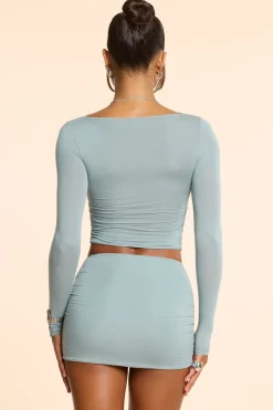 Oh Polly Skirts & Skorts | Co-Ords^Mid Rise Ruched Modal Cashmere Blend Mini Skirt in Stone Blue StoneBlue