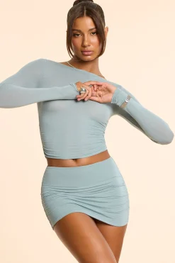 Oh Polly Skirts & Skorts | Co-Ords^Mid Rise Ruched Modal Cashmere Blend Mini Skirt in Stone Blue StoneBlue