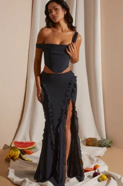Oh Polly Skirts & Skorts | Co-Ords^Mid Rise Ruffle Detail Maxi Skirt in Black