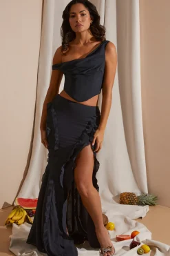 Oh Polly Skirts & Skorts | Co-Ords^Mid Rise Ruffle Detail Maxi Skirt in Black