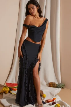 Oh Polly Skirts & Skorts | Co-Ords^Mid Rise Ruffle Detail Maxi Skirt in Black