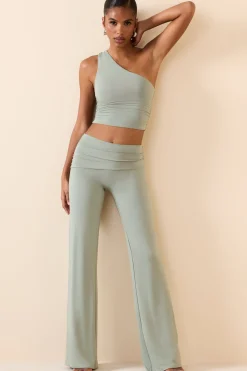 Oh Polly Bottoms | Co-Ords^Mid Rise Straight Leg Trousers in Smoke Green