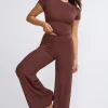 Oh Polly Bottoms | Co-Ords^Mid Rise Wide Leg Trouser in Chocolate