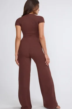 Oh Polly Bottoms | Co-Ords^Mid Rise Wide Leg Trouser in Chocolate