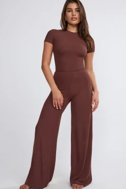 Oh Polly Bottoms | Co-Ords^Mid Rise Wide Leg Trouser in Chocolate