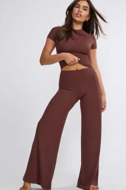 Oh Polly Bottoms | Co-Ords^Mid Rise Wide Leg Trouser in Chocolate